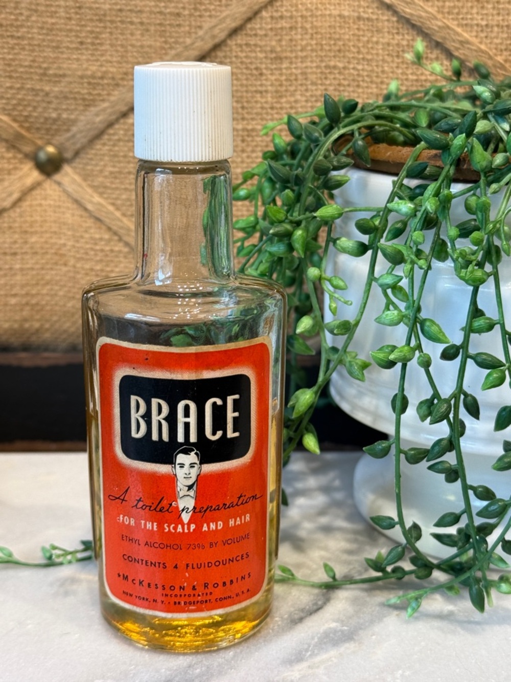 Vintage Brace Hair Tonic Bottle with Orange Label